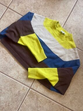 Current Air Colorblock Crewneck Sweater in Yellow, Blue, Brown & Cream